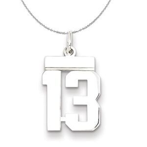 Silver, Athletic Collection, Small Polished Number 13 Necklace - 24 In